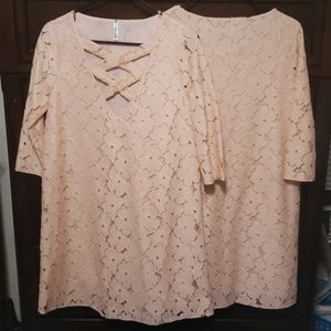 Chic floral lace cutout v neck blush pink dress LN